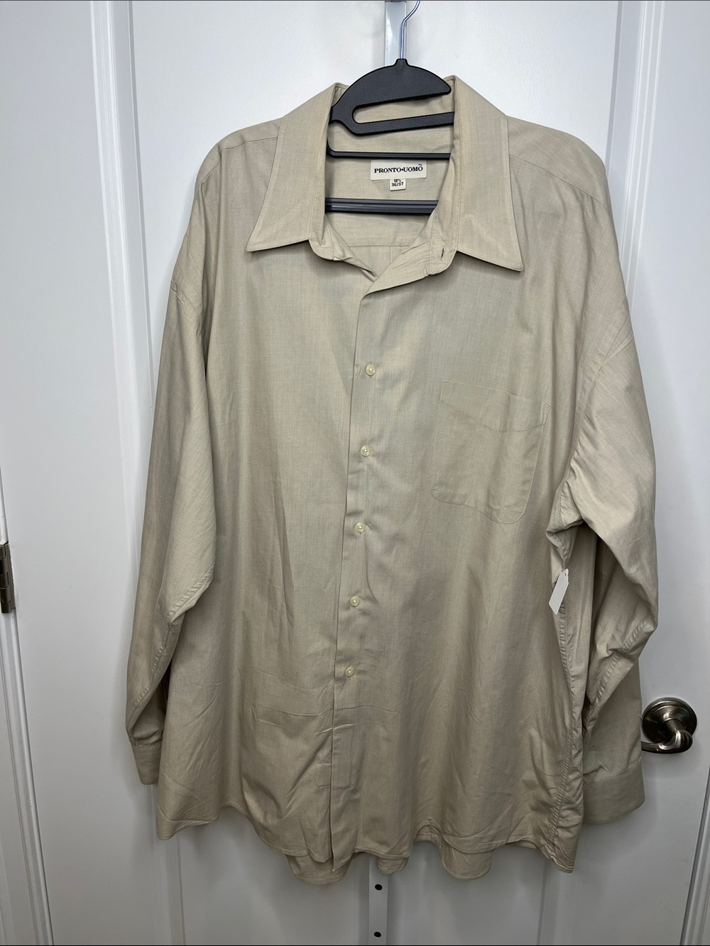 Pronto Uomo Men's Light Beige Long-Sleeve Dress Shirt 18.5 36/37
